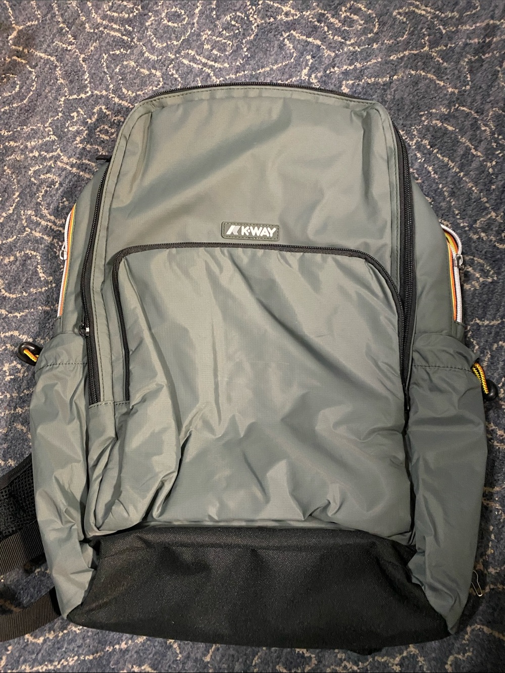 K-Way Men's Gray and Black Backpack with Orange Accents